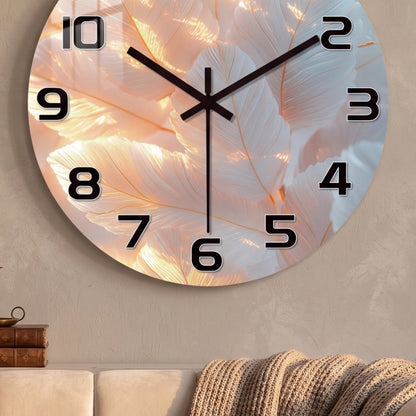 Horloge Murale Originale Plumes Blanches Délicates, Silencieuse – Plumessa