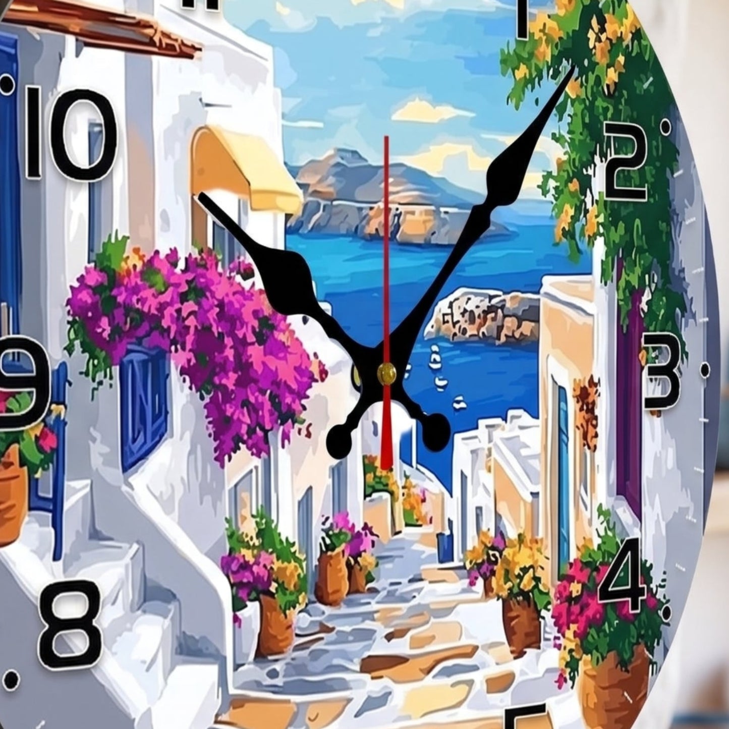 Horloge Murale Originale en Bois Motif Rue Méditerranéenne, Silencieuse et Décorative – Meridia