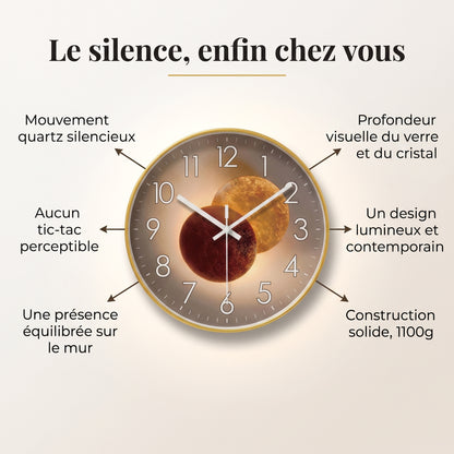 Horloge Murale Design Ronde en Verre et Cristal, Silencieuse et Épurée – Orion
