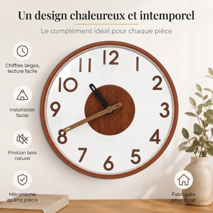 Horloge Murale en Bambou Naturel, Silencieuse et Facile à Lire – Bambusa