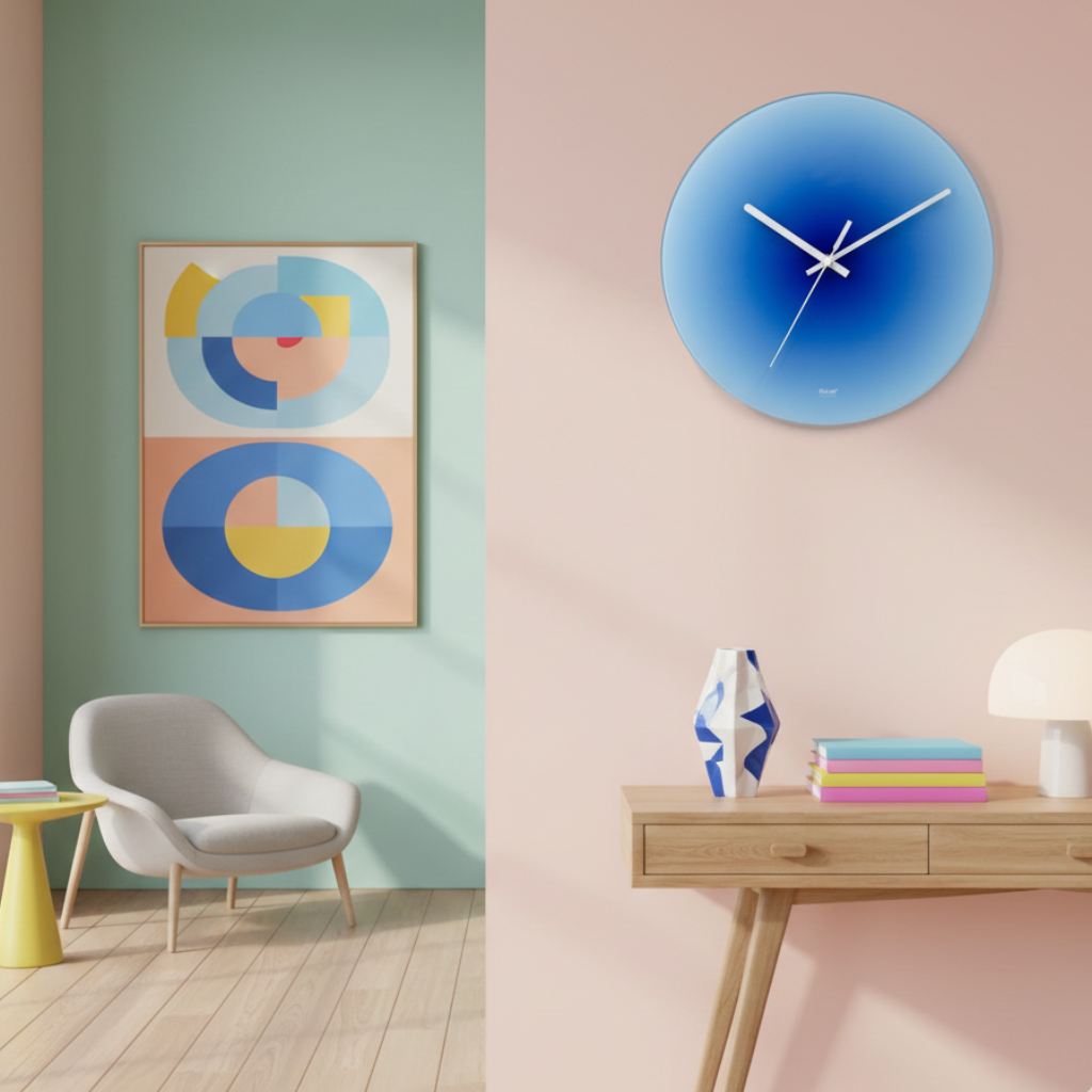 Horloge murale design nordique en verre dégradé, silencieuse et analogique - Flatto