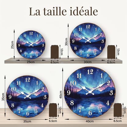 Horloge Murale Originale Aurore Boréale, Silencieuse et Scénique – Auréa