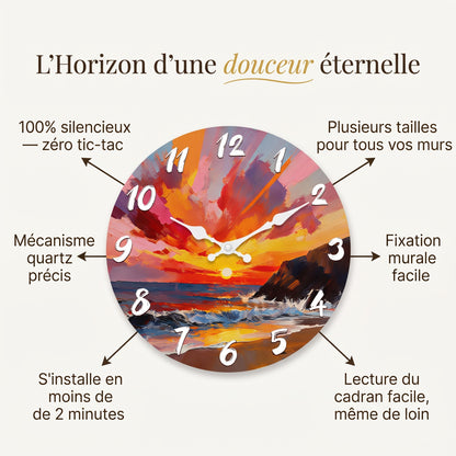 Horloge Murale en Bois Motif Coucher de Soleil Marin, Silencieuse – Horizéa