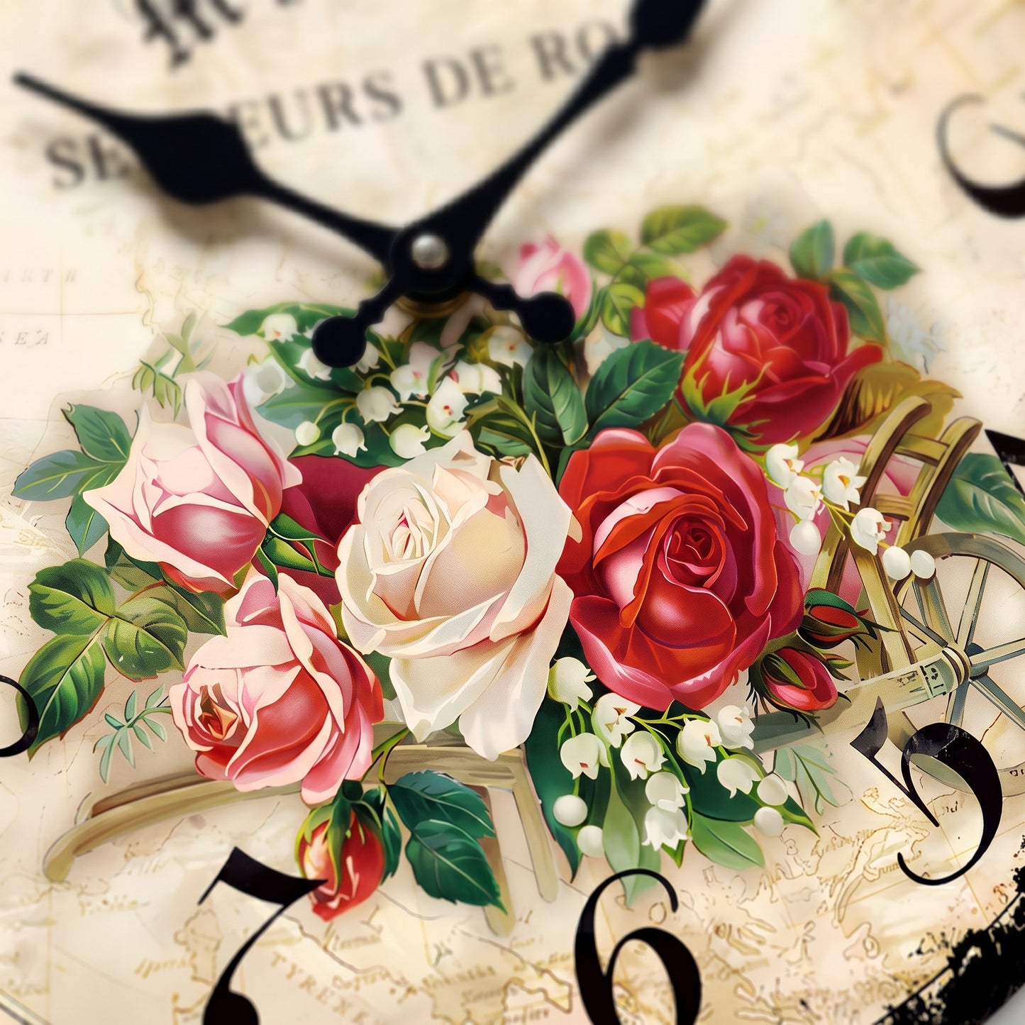 Horloge Murale Vintage Motif Rose en Bois et Bambou, Silencieuse et Romantique – Roséva