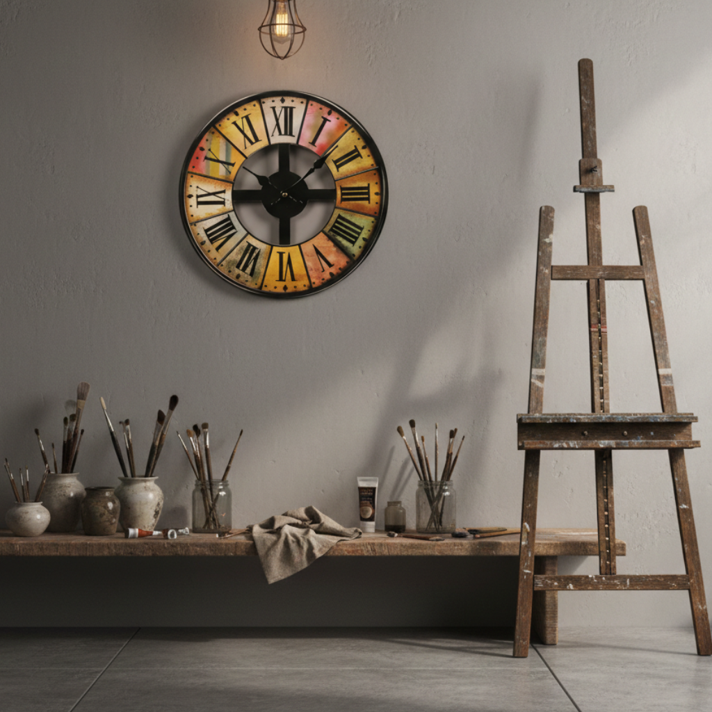 Horloge murale vintage rétro ajourée en bois MDF, silencieuse et décorative – Crossa