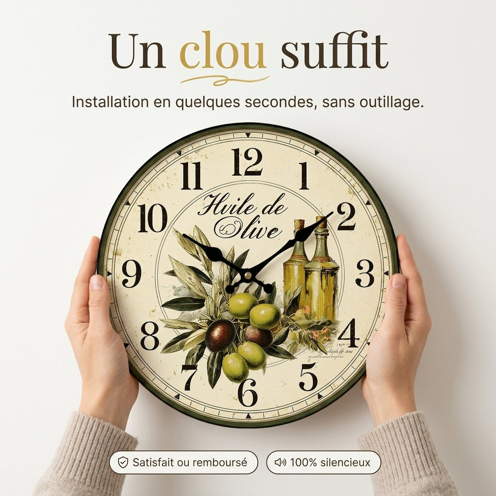 Horloge Vintage Branche d'Olivier en Bois, Silencieuse – Oliveda