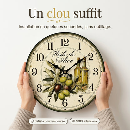 Horloge Vintage Branche d'Olivier en Bois, Silencieuse – Oliveda