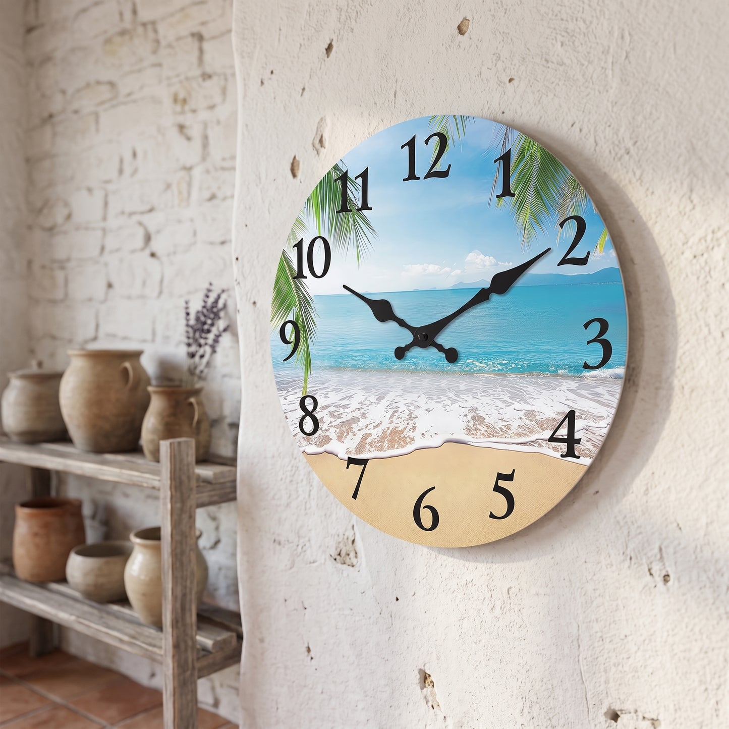 Horloge Murale Vintage Motif Plage en Bois, Silencieuse et Apaisante – Rivéa