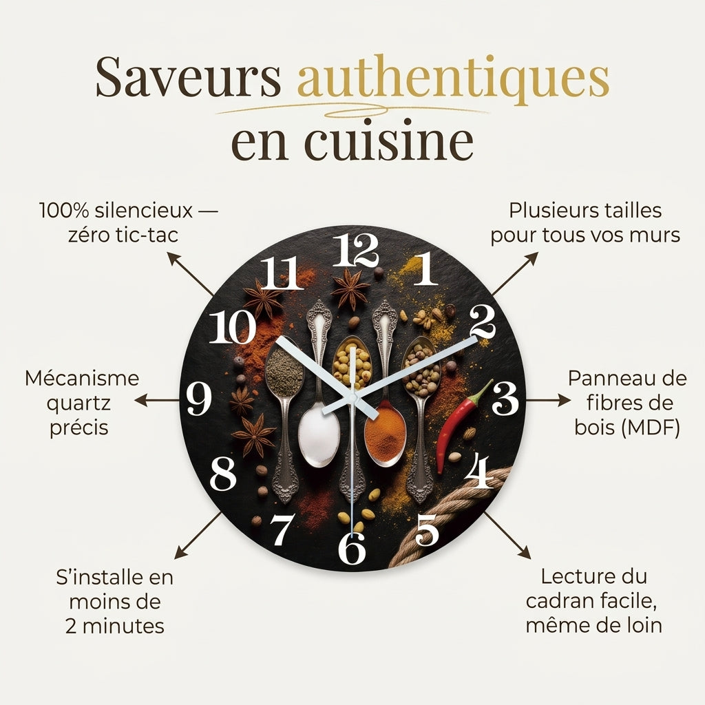 Horloge Murale Design Effet Marbre en Bois, Silencieuse – Marbélia