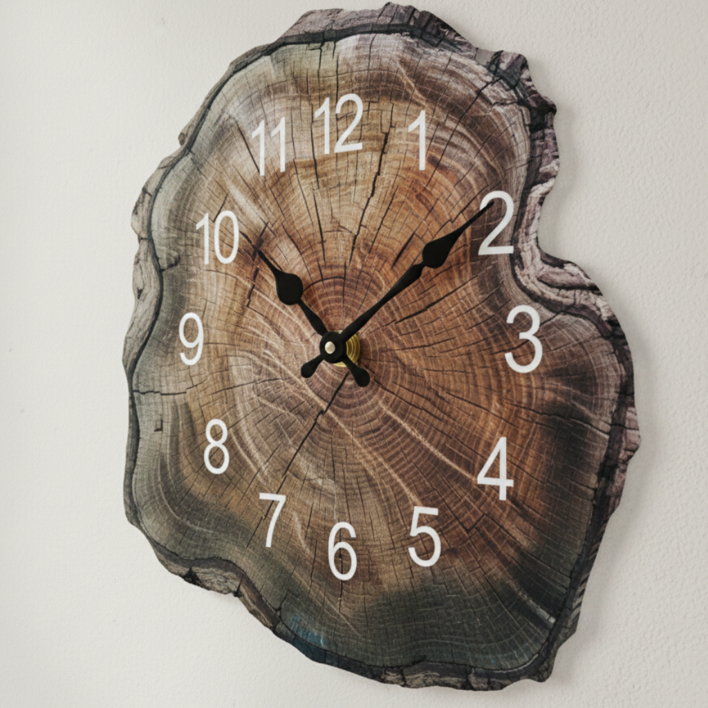 Horloge murale en bois au motif cernes naturels, lisible et décorative – Annua