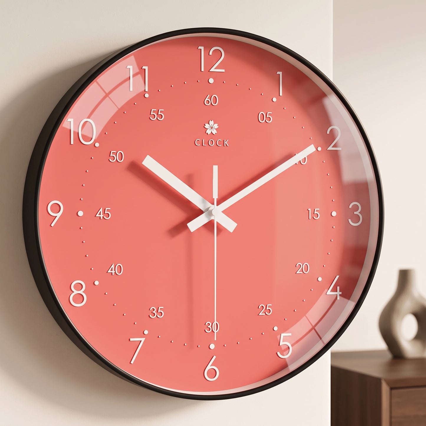 Horloge Murale Moderne Ronde en Plastique Rose, Silencieuse et Décorative – Rosalia