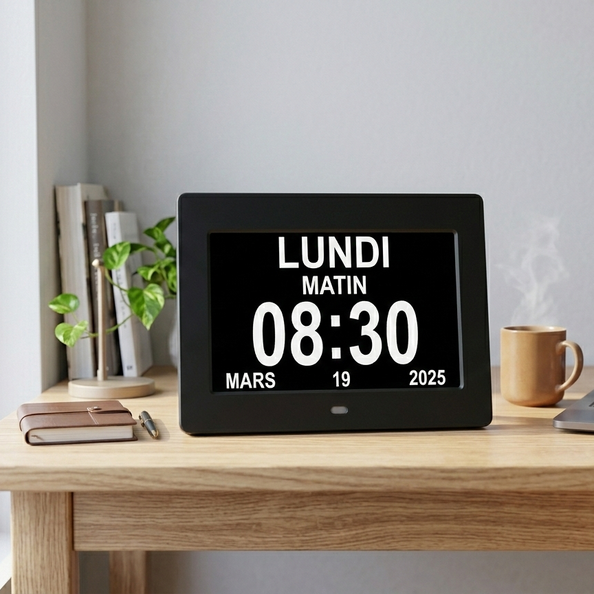 Horloge Numérique LED Calendrier Multilingue avec 12 Alarmes & Télécommande – Calendra