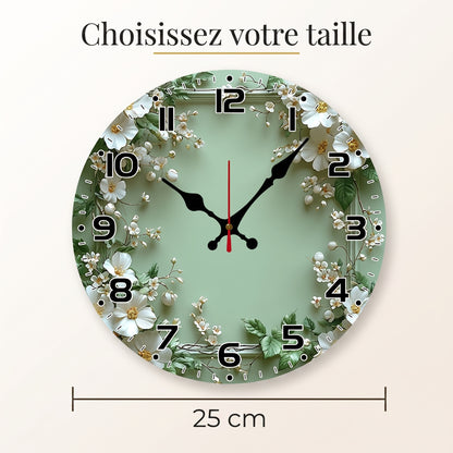 Horloge Murale Design Motif Couronne Florale, Silencieuse et Romantique – Verdana