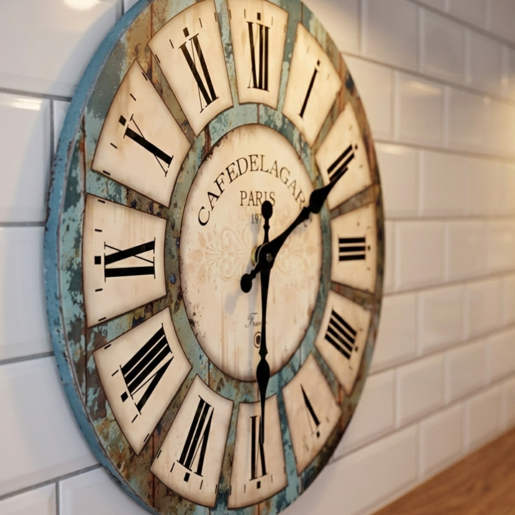 Horloge murale vintage en bois à motif grain naturel, silencieuse et décorative – Rustan