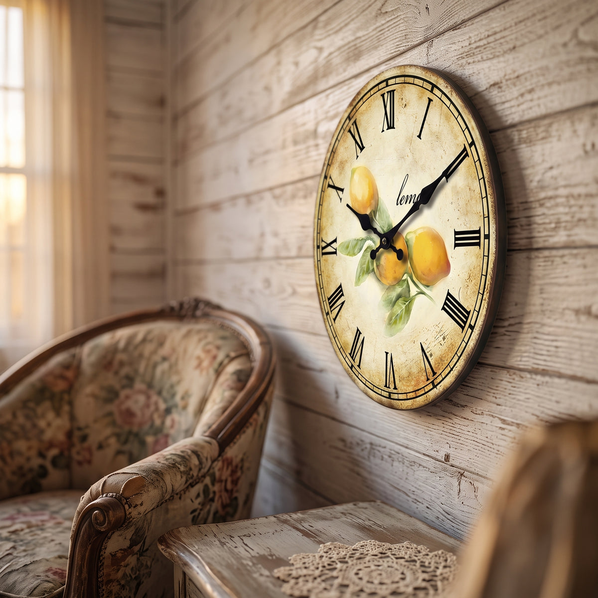 Horloge Murale en Bois Silencieuse, Motif Citron Vintage – Limona