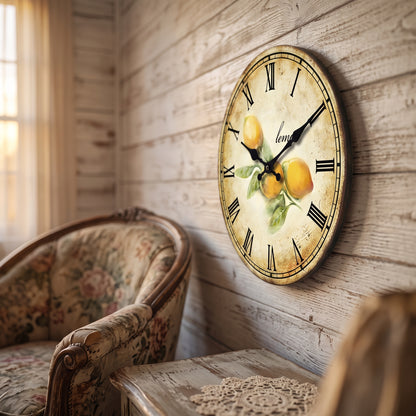 Horloge Murale en Bois Silencieuse, Motif Citron Vintage – Limona