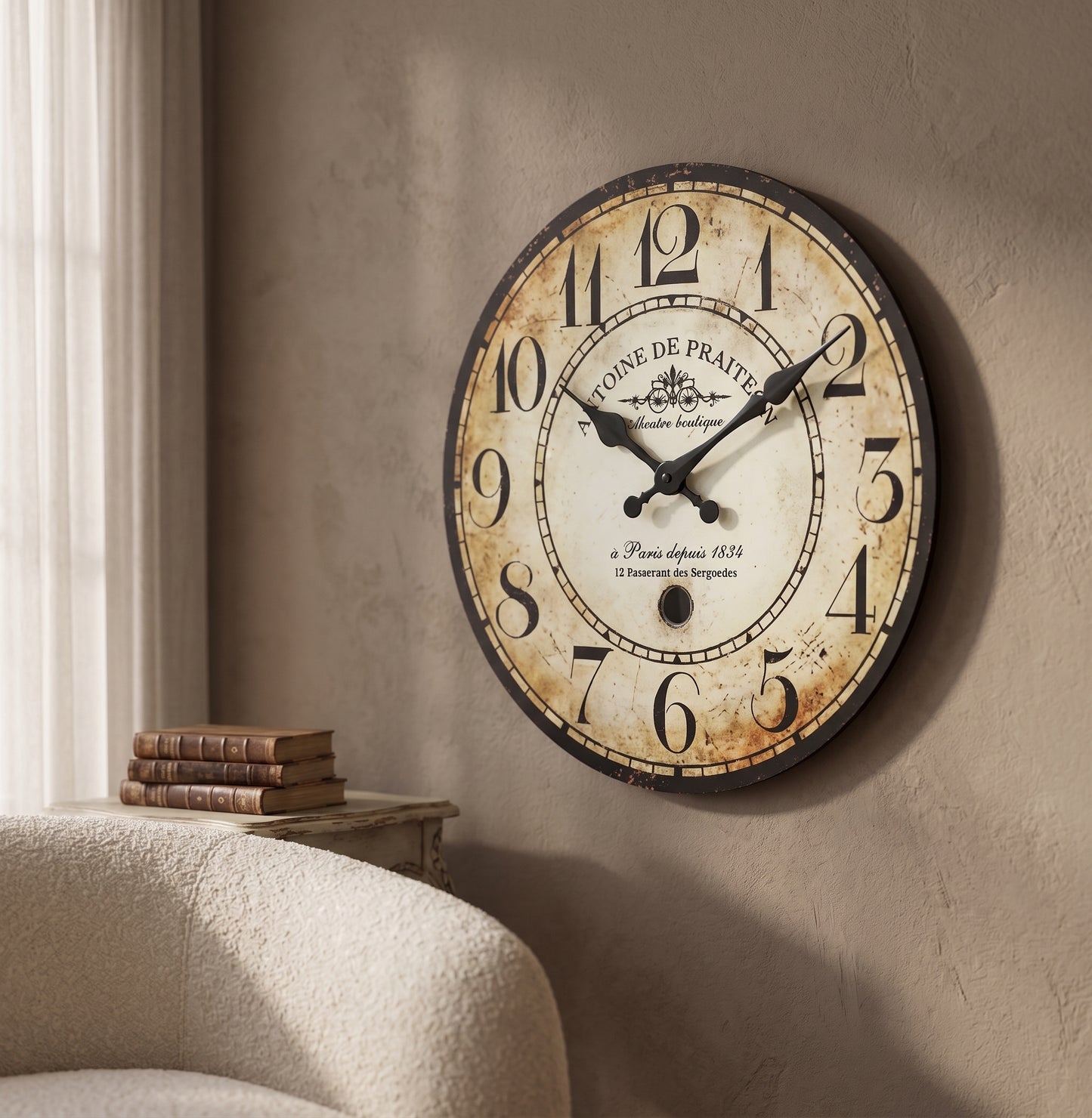 Horloge Murale Vintage Parisienne en Bois et Bambou, Silencieuse et Rétro – Antoine