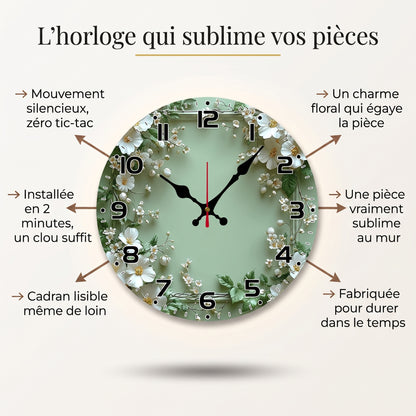 Horloge Murale Design Motif Couronne Florale, Silencieuse et Romantique – Verdana