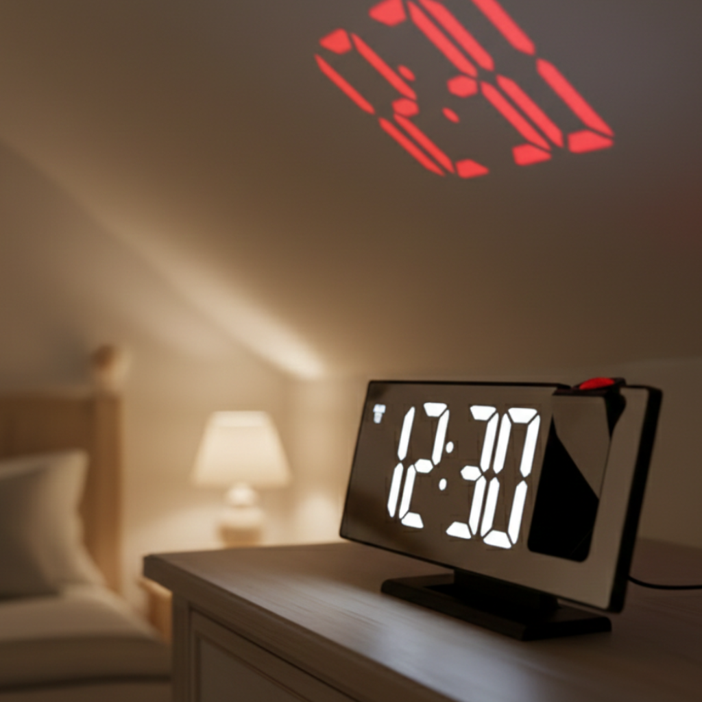 Horloge Numérique à Projection Murale avec Affichage LED Haute Lisibilité-NoctiBeam