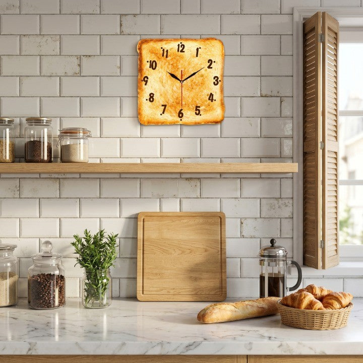 Horloge Murale Design Pain Grillé en Acrylique, Silencieuse et Originale – Toasta