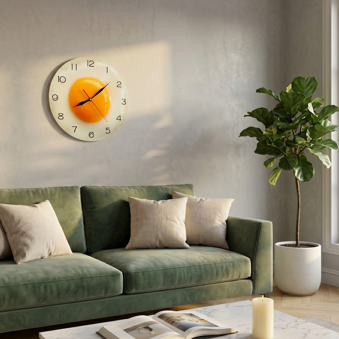 Horloge Murale Design Œuf sur le Plat en Acrylique, Silencieuse et Originale – Ovéa