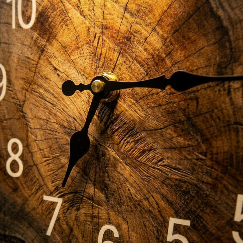Horloge murale en bois au motif cernes naturels, lisible et décorative – Annua