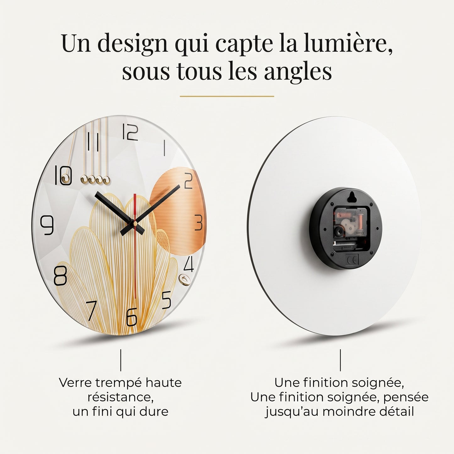 Horloge Murale Design Motif Géométrique en Verre Trempé, Silencieuse et Raffinée – Geordana
