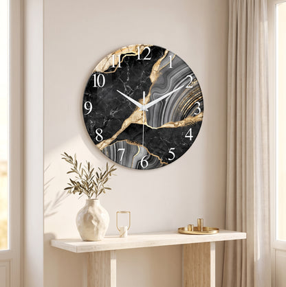 Horloge Murale Design Effet Marbre en Verre Trempé, Silencieuse et Épurée – Marbrix