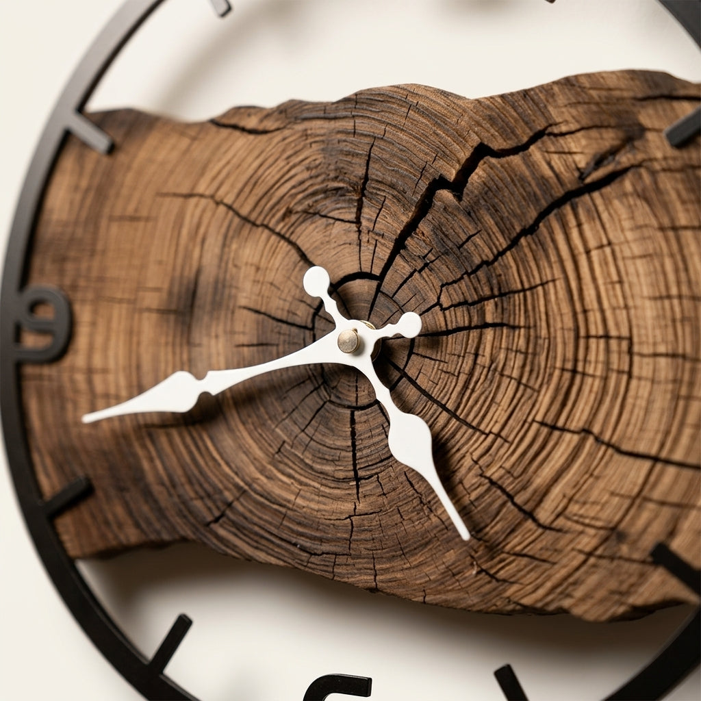 Horloge Murale en Bois Motif Cernes, Silencieuse et Rustique – Cernova