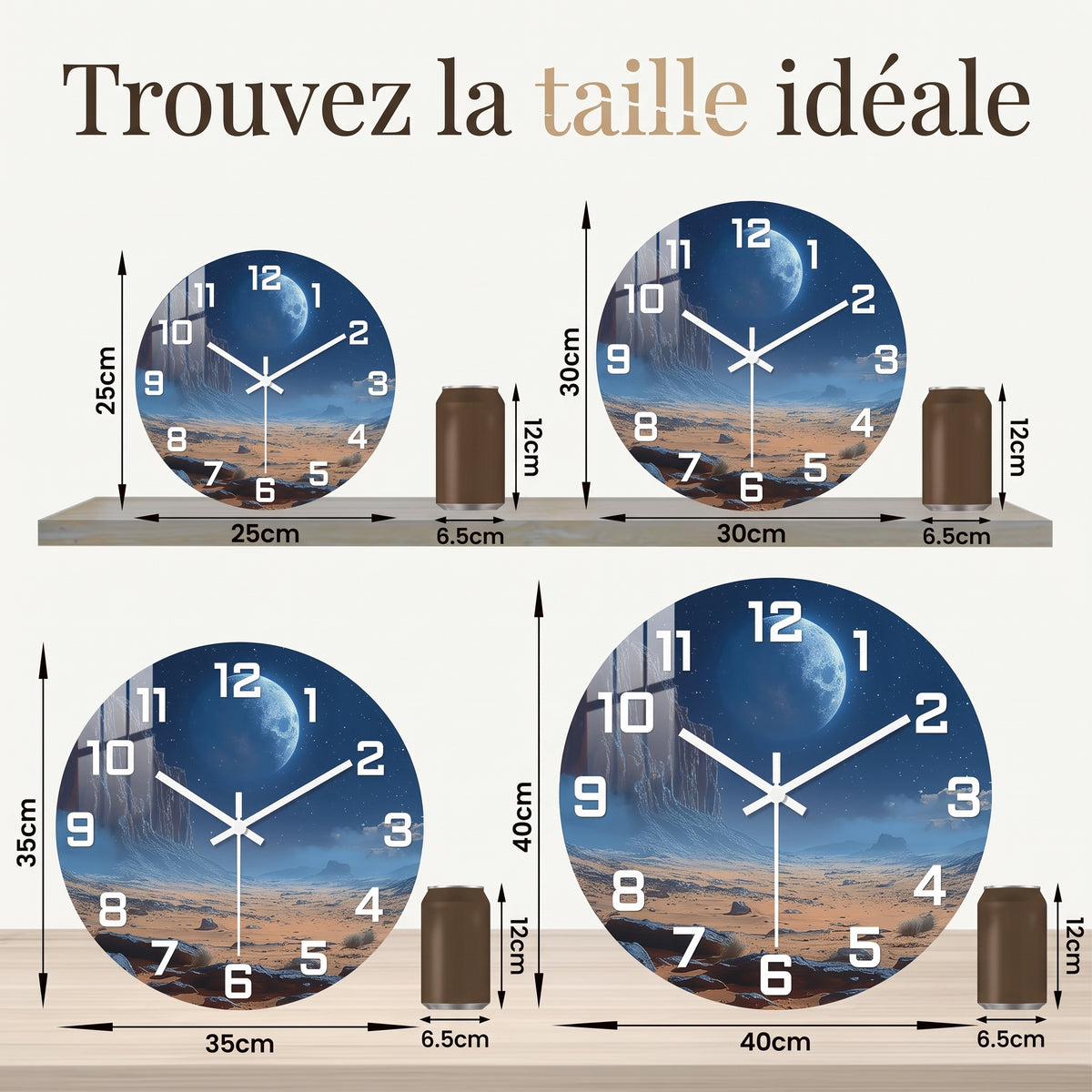 Horloge Murale Originale Désert Lunaire en MDF, Sublime et Décorative – Lunaria