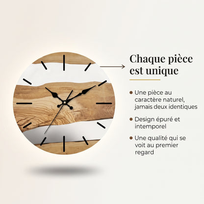 Horloge Murale Design en Verre Trempé Effet Bois, Silencieuse et Facile à Lire – Vernoa