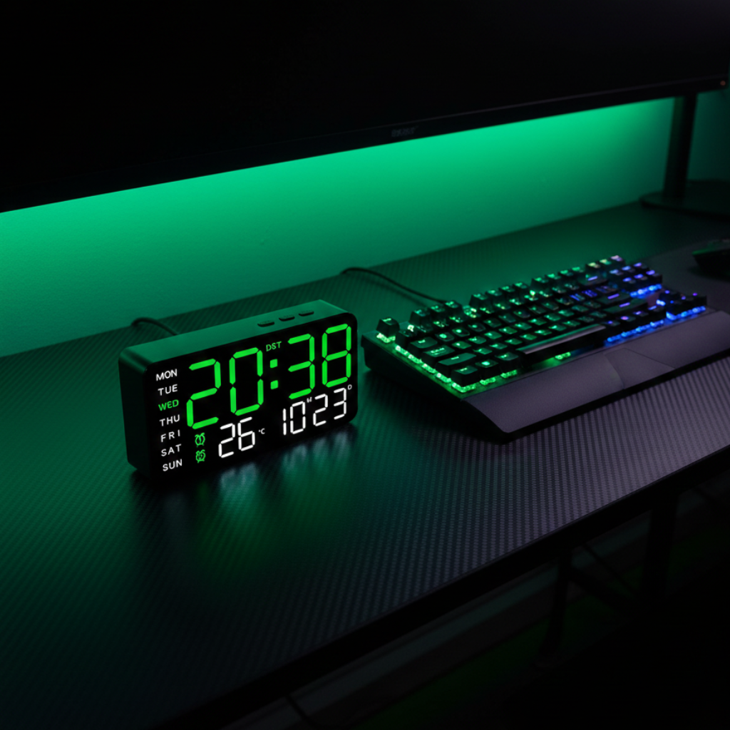 Horloge Murale Digitale LED Grand Format –  avec Télécommande & Affichage Température - Chronyx