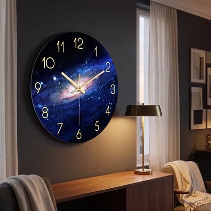 Horloge Murale Originale Motif Ciel Étoilé en Verre, Silencieuse et Nocturne – Astréna