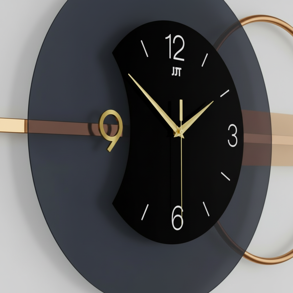 Horloge murale design en métal noir et or, analogique et silencieuse – Aurex