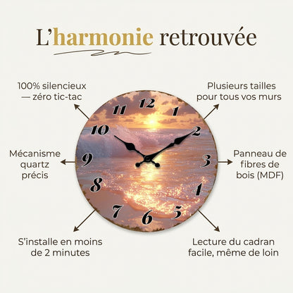 Horloge Murale Originale Coucher de Soleil Marin, Silencieuse – Ondalia