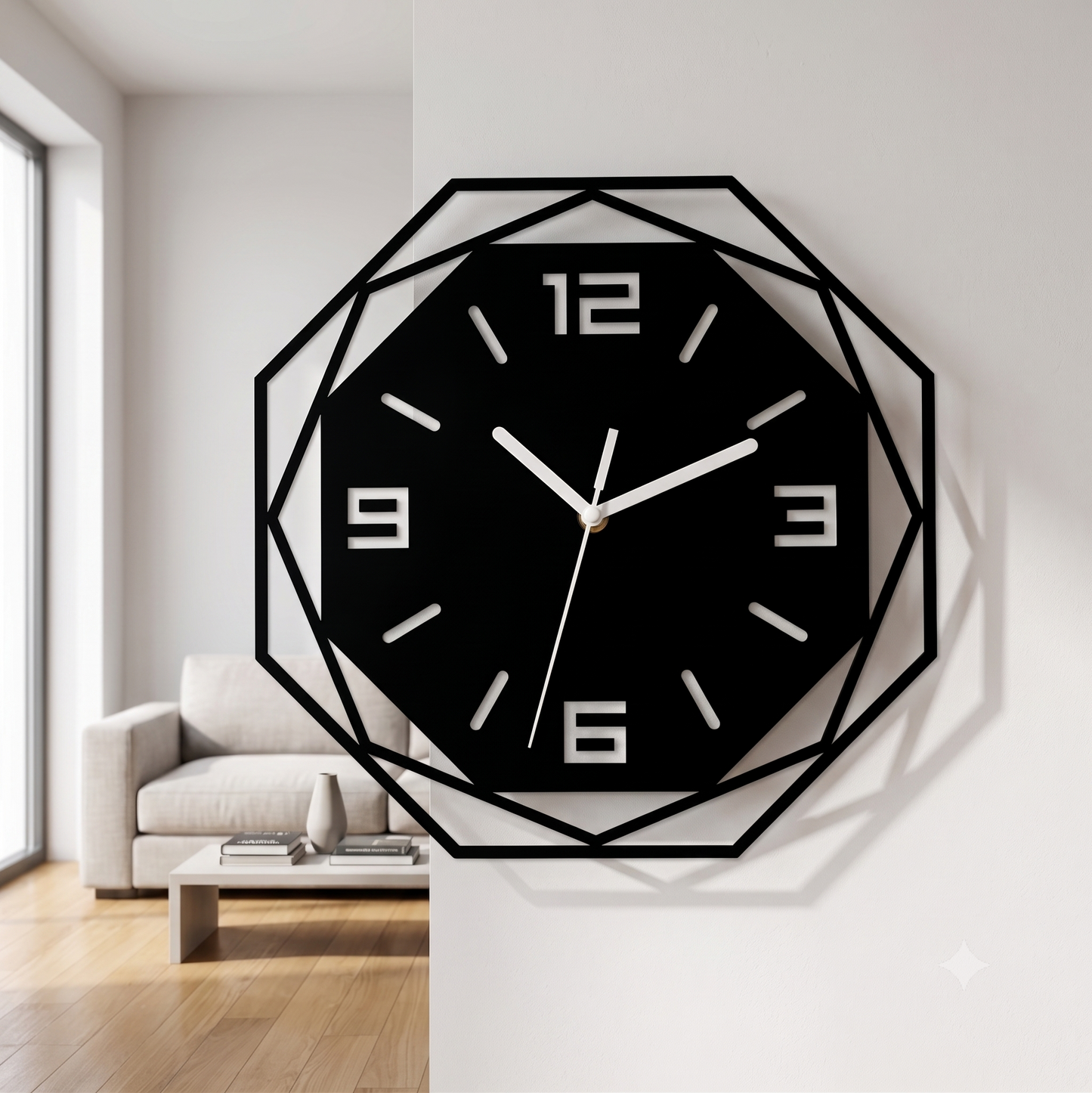 Horloge Murale Design Géométrique Noire, Silencieuse et Minimaliste – Geoma