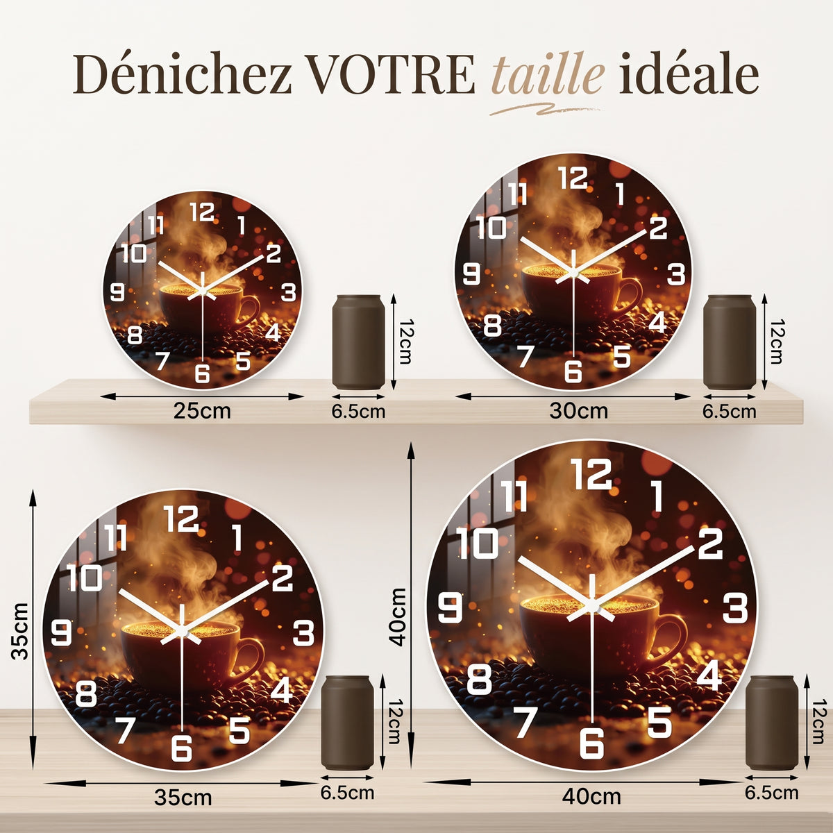 Horloge Murale Originale Tasse de Café Fumante en MDF, Silencieuse et Décorative – Cafeora