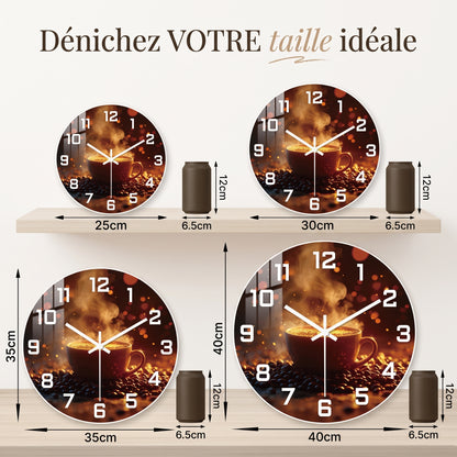 Horloge Murale Originale Tasse de Café Fumante en MDF, Silencieuse et Décorative – Cafeora