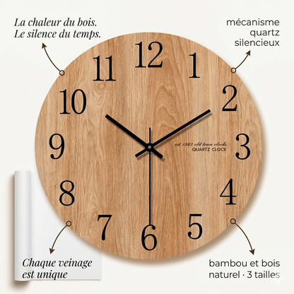Horloge murale en bois ronde, silencieuse et épurée – Sylvano