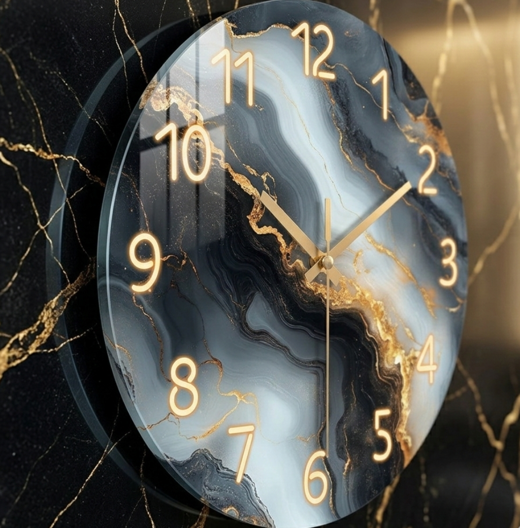 Horloge Murale Artistique Effet Marbre Bleu & Or – Design Luxe Décoratif – Auralis