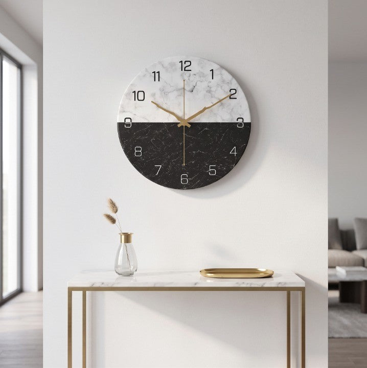 Horloge Murale Design Effet Marbre, Chic, Intemporelle et Facile à Installer – Marmora