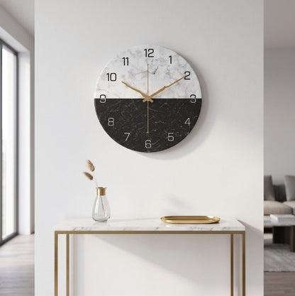 Horloge Murale Design Effet Marbre, Chic, Intemporelle et Facile à Installer – Marmora