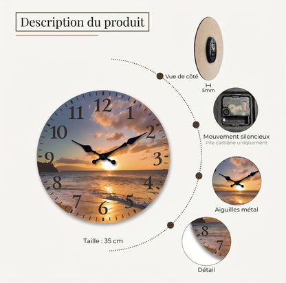 Horloge Murale Design Motif Bois en Bambou, Silencieuse et Multi-Espaces – Naturelo