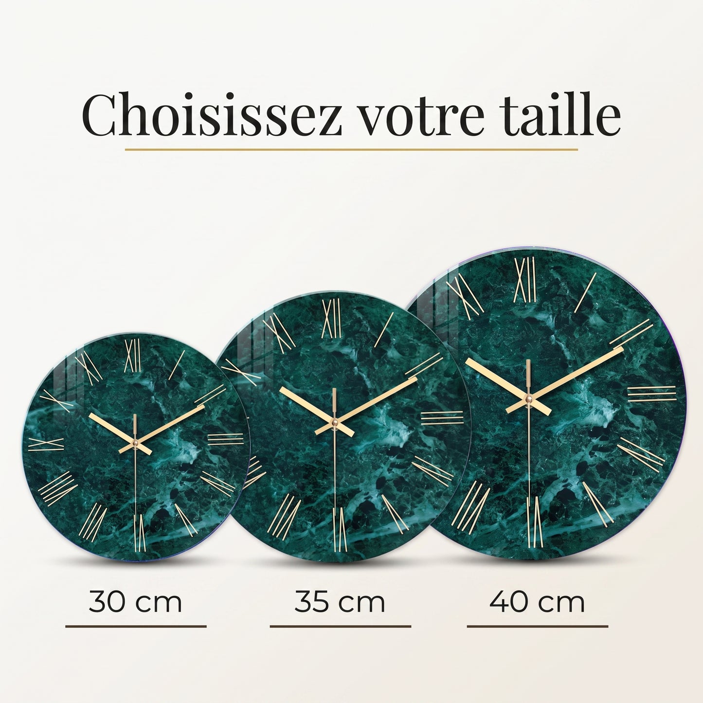 Horloge Murale Design Effet Marbre Vert Foncé en Verre Trempé, Silencieuse et Élégante – Marbréa