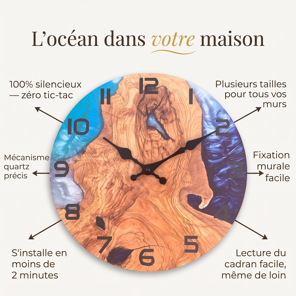 Horloge Murale Originale Motif Montagne Artistique, Silencieuse – Altavia