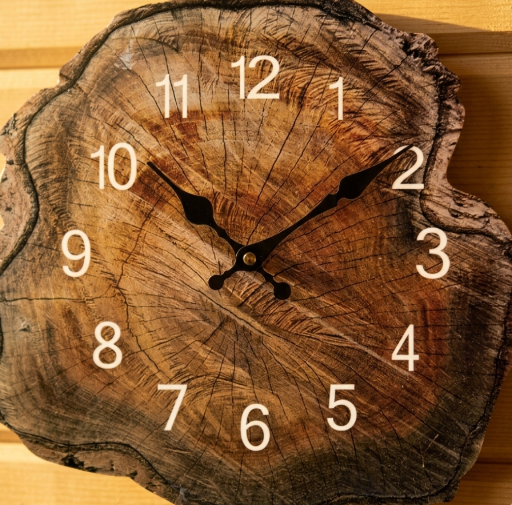 Horloge murale en bois au motif cernes naturels, lisible et décorative – Annua