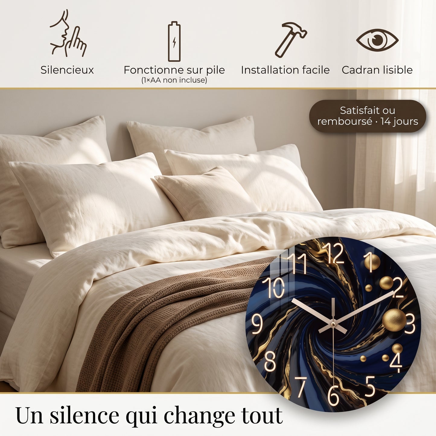 Horloge Murale Design Motif Abstrait en Bois, Silencieuse et Artistique – Artesia