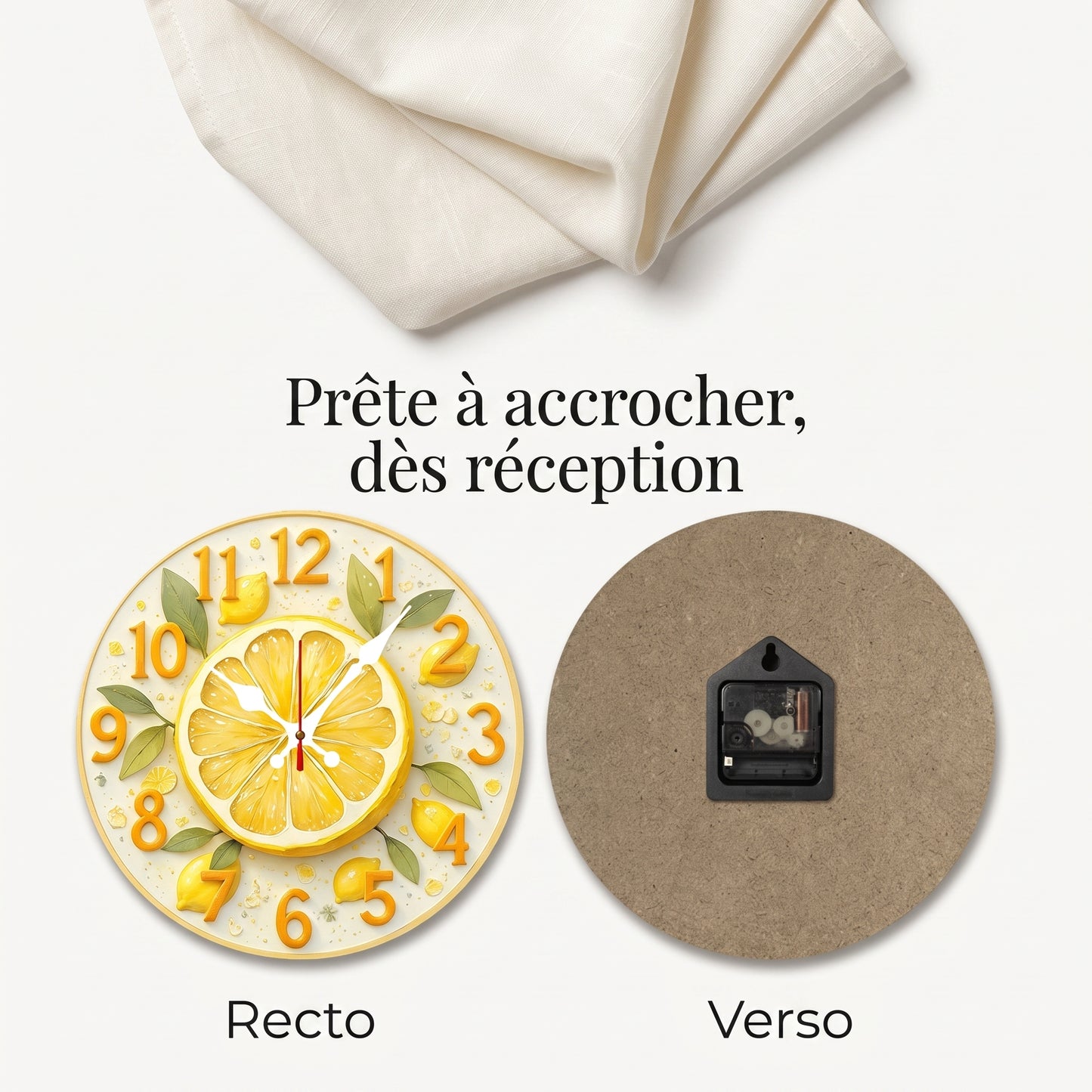 Horloge Murale Originale Motif Citron et Orange en Bois, Silencieuse et Décorative – Citrina
