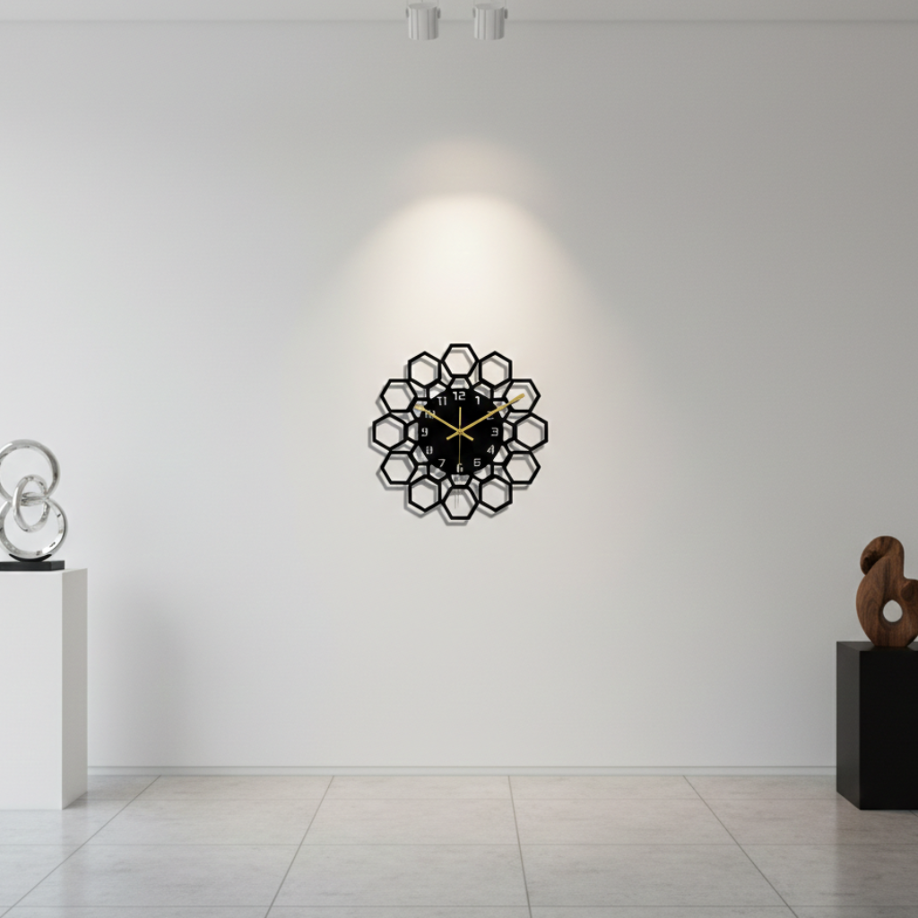 Horloge murale design moderne en acrylique noir, silencieuse et décorative – Noreza