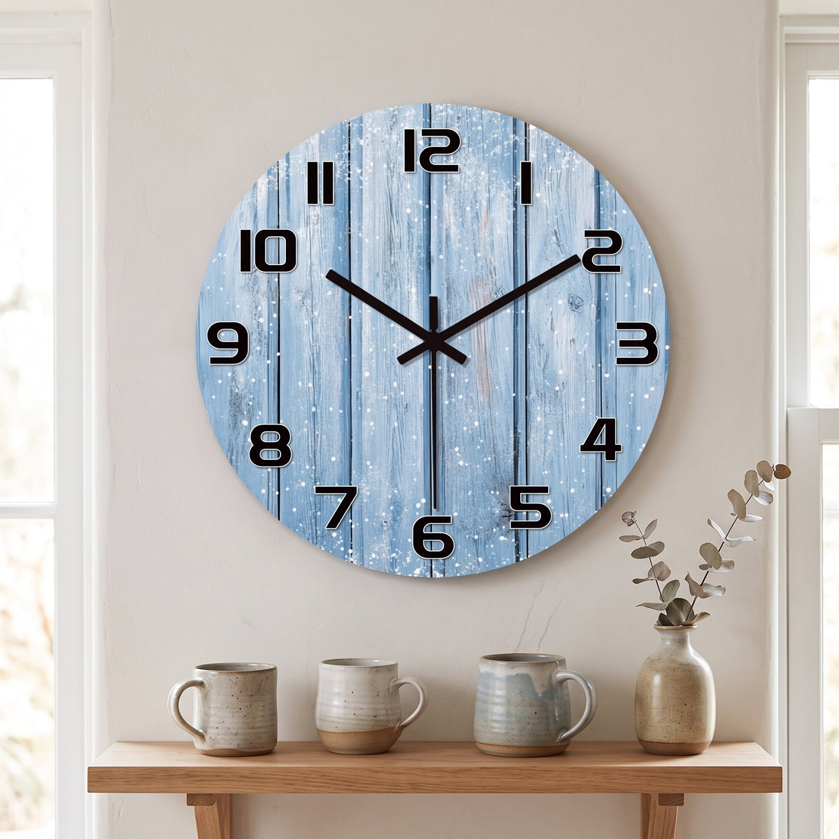 Horloge Murale Rustique en Bois Silencieuse, Flocons de Neige – Flocona